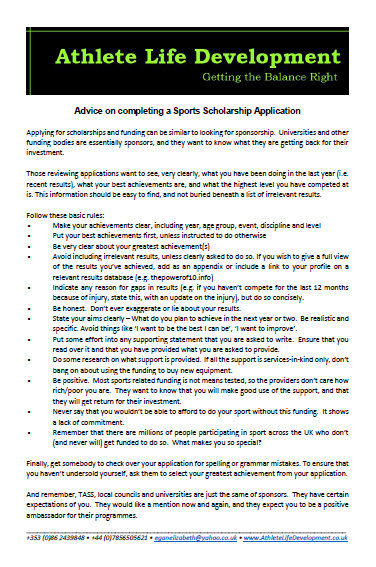 Tips for applying for Sports Scholarships